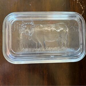 Arcoroc France Clear Glass Butter Dish with Cow Design